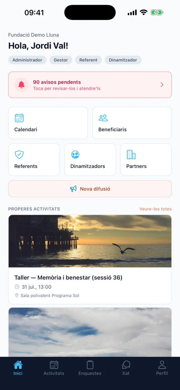 L'app de Vinclam: la pantalla d'inici